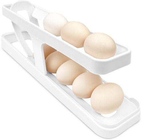 Maxentico Eier Aufbewahrung Kühlschrank, Eierhalter, Eierbehälter, Organizer Eier, Eieraufbewahrung, Rollender Eierspender, Egg Storage, Eier Aufbewahrungsbox, Eierroller, Eierhaltereierhalter Weiß