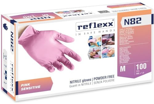 REFLEXX N82 300/1000 Guanti in nitrile ROSA- 3,2 GRAMMI morbidi elastici - VARIE TAGLIE OFFERTA - odontoiatrico estetica piercing nails (1000 pezzi Taglia M)