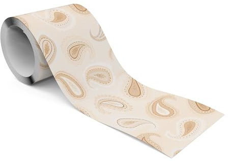 Muralo - Selbstklebende Bordüre - Tapetenbordüre Wandbördure - Dekorative Wandtatto für Wände, Möbel, Decken, Tapeten, Wandverkleidungen, Türen - Beige Paisley-Muster - Br.10cm x Hö.300cm