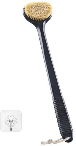 Rückenbürste 43 cm, rutschfester Griff, Trockenbürste für den Körper, Duschbürste mit Wildschweinborsten für Lymphdrainage, Körperbürste für Männer & Frauen – Wildschweinborsten