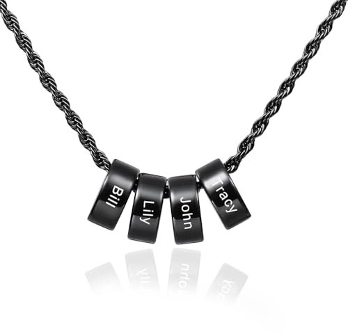 Amsgedhie Edelstahl Herren Schwarz Personalisierte Halskette : Name Personalisierte Herren Halskette - Karabinerverschluss Kette 60cm Minimalistischer Schmuck Personalisiertes Papa Geschenk (Name 4)