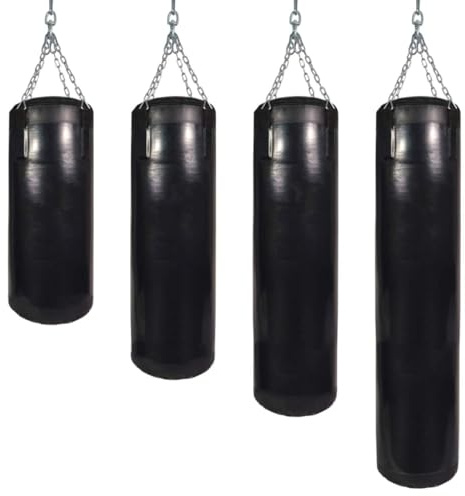 TEKKA BUDO Allround Boxsack gefüllt - schwarz - Inkl. Stahlkette Aufhängung - Verstärktes Vinyl - Boxen, Kickboxen, Fitness, Training Zuhause