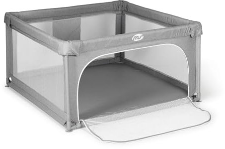 MS BabyWorld – Parque Infantil L - 120x120 - Gris - Corralito para bebé plegable - Parque de juegos para bebe Seguro, Con gateras y ventana red