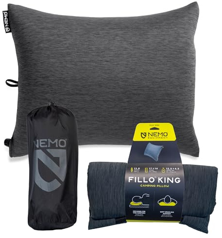 Nemo Fillo King aufblasbare Kissen, Black Pearl/Birch Bud | Faltbar, Schaumstoffpolsterung, Luft, Nackenstütze, abnehmbarer Bezug, Reisen