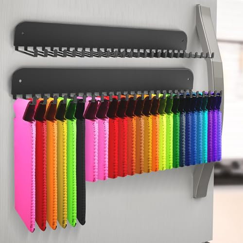 2 Pack RESOVO Can Cooler Sleeves Holder Magnetic for Fridge, Beer Sleeves Dispenser Organizer for Storage w/ 25 Hooks, with Screws for Wall Mounted