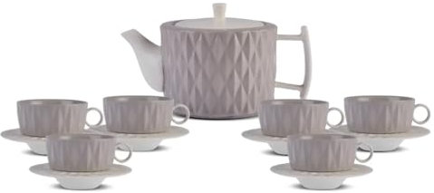 KARACA MIU 13-Piece Ceramic Tea Cup and Saucer Set for 6 People, Blue