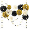Papier-Pompons mit Girlanden, 15 Stück/Set, hängende schwarze und goldene Party-Dekorationen, Mehrzweck-Party-Dekorationen für Hochzeit, Geburtstag, Verlobung, Babyparty, Pom Poms, Pompons, schwarze u