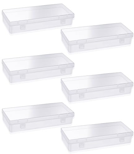 WLLHYF 6 Pack Small Plastic Storage Containers with Hinged Lids, Rectangle Clear Plastic Storage Containers Box for Beads Jewelry and Crafts Items (6.1 x 2.56 x 1.18 Inch)