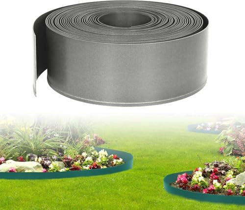 LZQ Rasenkante Kunststoff Beeteinfassung 10m Garten Rasenkante Flexibel und Frei zu Biegen Hellgrau