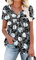 Aodemo Womens Summer Casual Tops Henley Short Sleeve Shirts Loose Fit Tunic Ladies Flowy Blouse L, White Lily