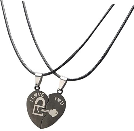 VALICLUD Stainless Steel Love Key Lock Necklace Set Heart Pendant Charm for Couples Jewelry Making Pendants for Women and Girls