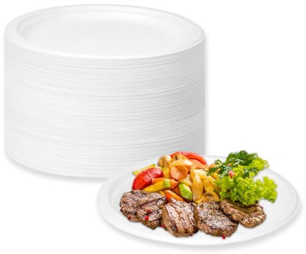 LDFDRT Pappteller 100 Stück Einweggeschirr Zuckerrohr Partyteller Biologisch Abbaubare Zuckerrohrfaser Rund Geschirr Zuckerrohrteller (Weiß, 17,8 cm)