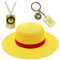ZGCXRTO 3PCS Collana di pirati Cappello di Paglia,One P Portachiavi,Cartoon Anime Cappello di paglia,Cappello da sole,per feste uomini e donne spiaggia sole cappello di paglia collana anime (C-35CM)