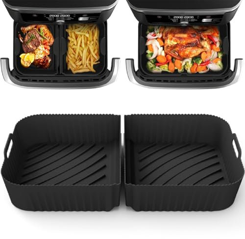 AF500UK Silicone Air Fryer Liners for Ninja Foodi FlexDrawer 10.4L, 2pcs Ninja Air Fryer Basket Liners Resuale AF500UKCP 5.2L*2 Inserts Large Air Fryer Accessories