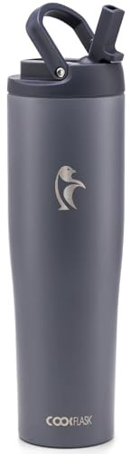 Coolflask Slima - 40oz Insulated Water Bottle | Stainless Steel Tumblers with Straw & Handle | Fits Car Cup Holder | Leakproof Jug for Sports, Gym, Travel, Outdoors | Dishwasher Safe, Grey