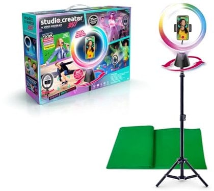 Studio Creator, 360 Motion Tracking Ring Light, Video Maker Kit, Perfect for Recording Videos + Social Media Content, Includes XL Green Screen & Tripod