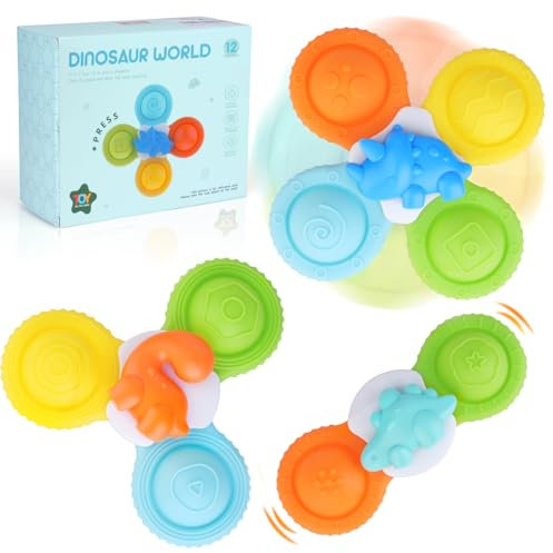 Saugnapf Spielzeug Baby, 3 Stück Fidget Spinner Toys, Sensorik Spielzeug für 1-jährige Geschenke, Baby Badewannenspielzeug Geburtstagsgeschenk für Kleinkinder, Jungen, Mädchen