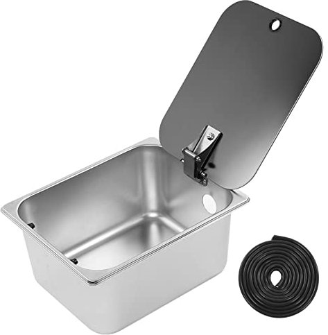 Évier de Cuisine Torvex, Lave-Mains en Acier Inoxydable pour Camping-Car, Cuvette 300 x 240 x 150 mm, bonde de 40 mm, évier Portable avec Couvercle en Verre trempé pour