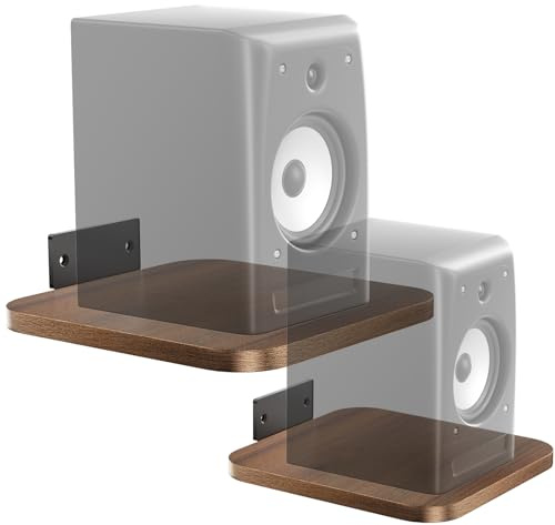 WALI Speaker Wall Mount, Heavy Duty Bookshelf Speaker Floating Wall Shelves, Surround Sound Speakers Stand for Living Room, Home Theater and Gaming Room, Holds up to 55 Lbs, (SWM302), 1 Pair, Wood