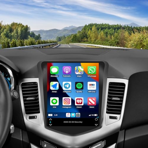 Android 14 Autoradio für Chevrolet Cruze 2008–2015, 4+64G 9.7 Zoll mit CarPlay, Android Auto, GPS-Navigation, Radio mit FM/RDS Bluetooth Navi WiFi SWC geteilter Bildschirm + AHD Rückfahrkamera