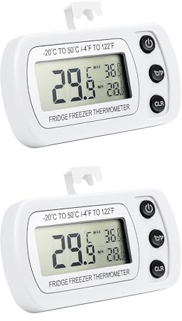 Fridge Thermometer, Digital Waterproof with Large Clear LCD Display | 2 Pack Refrigerator Freezer Thermometer, Min Max Function 3 Support Methods for Kitchen Restaurants Home Living Room Bedroom