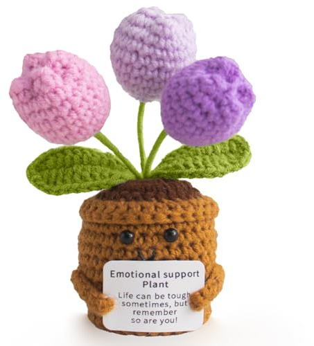 MS ZHENQIAO Positive Crochet Tulip Flower Potted Plant Gift | Life is Tough But So are You - Thinking of You, Get Well Soon Gifts for Women, Friend, Coworker - Handmade Desk Decor