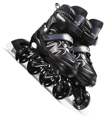AMSLSIU Herren verstellbare Inline Skates, Fitness Skate, verschleißfeste Rollschuhe, Skating Schuhe für Jungen und Mädchen, Anfänger, Schwarz/L