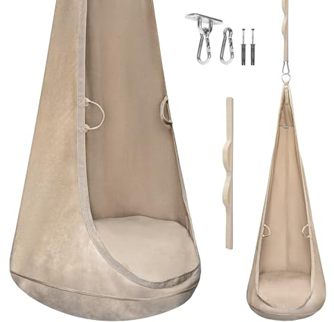 MAMOI® Samtkokon – Hängesessel für Innenräume mit weichem Kissen, eleganter Hängesitz mit Griffen, Premium-Samt, robuste Konstruktion mit Aufhängeelement