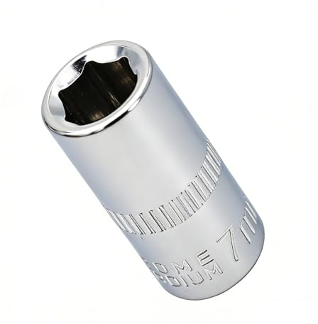 Youzzei 7mm 1/4 Inch Square Drive Socket, 6 Point 7mm Metric Socket CR-V | Chrome Vanadium Steel 7mm Socket, 6-Point Design, 1/4 Square Drive, For Auto Repair, Mechanical Maintenance DIY, Durable