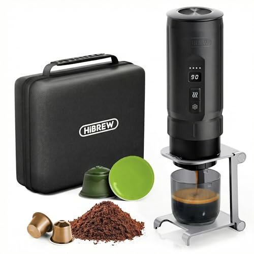 HIBREW H4C Explorer Machine Espresso Portable, Capsules NS & Café | Batterie Amovible, Réglages d’Extraction Ajustables, Recharge USB-C, Support Pliable & Étui Inclus, Rose, Camping & Voyage