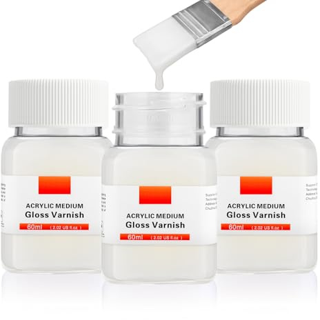YULL Vernis Acrylique Brillant, Kit de 180ml (3x60ml) avec 2 Pinceaux – Vernis Protecteur Anti-Jaunissement & Fixatif Peinture pour Toile, Bois, Beaux-Arts