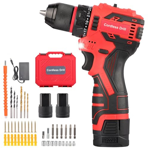 Perceuse Visseuse Sans Fil, 60Nm 16.8V Brushless avec 2 x 2.0Ah Batteries 3200RPM Devisseuse Sans Fil 23+1 Réglages de Couple LED 24 Accessoires S2 pour Bricolage et Professionnel