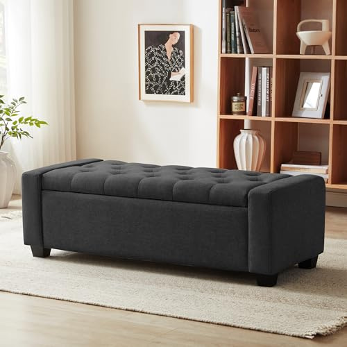 HOWJOE Sitzbank Mit Stauraum, Sitzhocker Mit Stauraum Belastbar Bis 200 Kg, Sitztruhe Mit Stauraum, Aufbewahrungsbox -123*50*42cm, Sitzbox, Polsterhocker Für Wohnzimmer Schlafzimmer Flur, Dunkelgrau