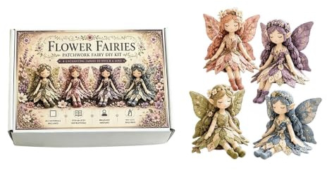 Patchwork-Nähset mit Blumenfee, handgefertigt, DIY-Kollektion mit vorgeschnittenem Stoff und Anleitung (evtl. nicht in deutscher Sprache), geflügeltes Stoffpuppen-Bastelset für Anfänger, kreatives