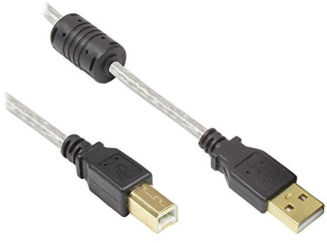 Anschlusskabel USB 2.0 High Quality mit Ferritkern und Goldkontakten, transparent, ca. 1,8m, Good Connections®