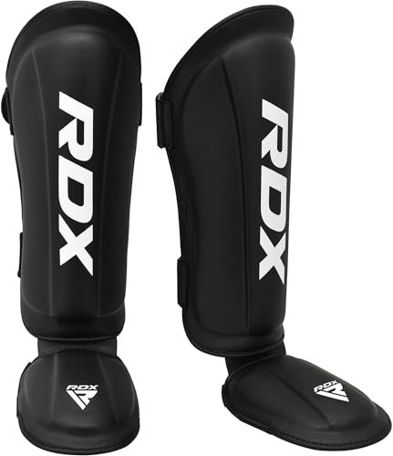 RDX Protège Tibia Pied Boxe, Shin Instep Guard, Maya Hide Cuir, SATRA SMMAF Approuvé, Protection pour Arts Martiaux, Karaté d’entraînement, MMA Kick Boxing Muay Thai