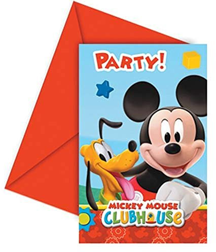 Procos 81513 - Einladungen Playful Mickey, 6 Stück mit Umschlag, Größe 14,5 x 9,5 cm, Kinder-Geburtstag, Mottoparty, Karneval