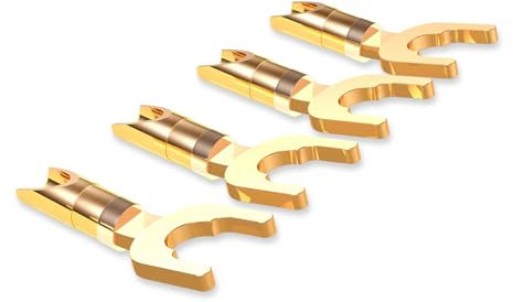 VIABLUE T6S Kontakte Kabelschuhe/Gabelkontakte * Gabelweite 6,4 mm / 9,5 mm * 24 Karat echtvergoldet * high-end Steckverbindungen * 4 Stück