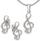 CLEVER SCHMUCK Set Silberne Ohrstecker Mini Notenschlüssel Zirkonia weiß, passender Anhänger & Kette Panzer 40 cm Sterling Silber 925 im Schmucketui