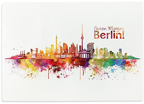 WANDKINGS Glasschneidebrett „Skyline Berlin“ - Stadt wählbar - Glasschneideplatte, Schneidebrett aus Glas, Frühstücksbrettchen