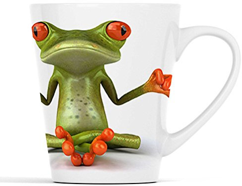 3D Frosch beim Yoga/Meditation |Latte Macchiato Becher Kaffeebecher mit Fotodruck |008
