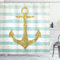 ABAKUHAUS Jahrgang Duschvorhang, Marine Golden Anchor, Stoffliches Gewebe Badezimmerdekorationsset mit Haken, 175 x 200 cm, Blassblau Weiß