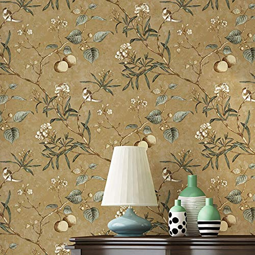 KAIRRY Wand Vintage Flower Bäume Vögel Tapete für Wohnzimmer Schlafzimmer Küche, 0.53M*10M