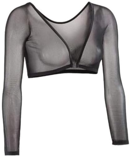 Women's Seamless Arm Shaper Slim Upper Sleeves Top Body Shaper Compression Vest Mesh Long Sleeves Bottoms (Black, S)