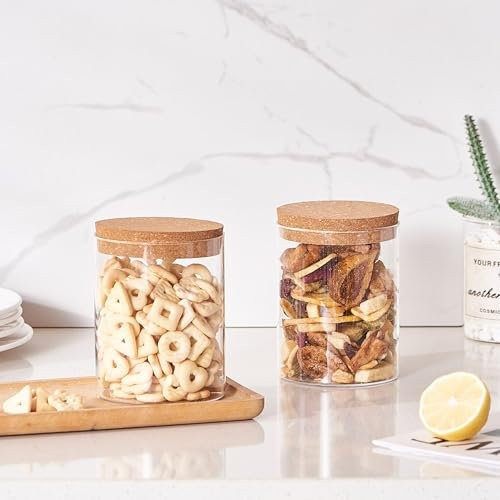 ORNAMI Airtight Glass Pantry Storage Canister Jar with Cork Stopper Lid | BPA-Free, Clear Kitchen Storage Jar (1, 0.8L)