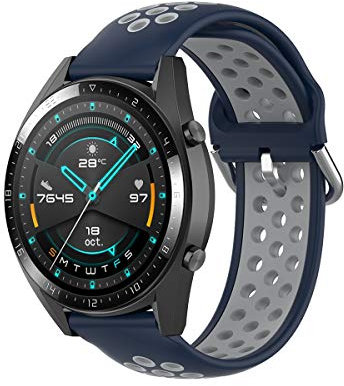 KOMI 20 mm 22 mm Silikon Uhrenarmband, Damen Herren Fitness Sport Ersatz Band Smart Watch Zubehör (22 mm, dunkelblau/grau)