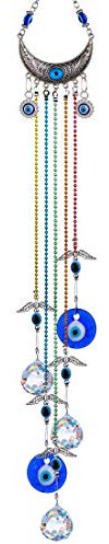 Hängendes Kristall-Sonnenfänger-Ornament mit blauem bösen Blick, Chakra-Energie-Kristallkugel-Prismenanhänger, Regenbogenmacher zur Wohndekoration und Schutz, 50,8 cm