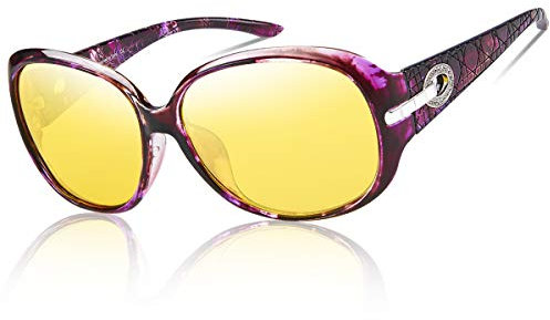 DUCO Damen nacht brille für autofahrer frauen Ovale Nachtsichtbrille für Autofahrer Polarisierte Nachtbrille Autofahren Anti-Blendung HD Gelb Nachtfahrbrille Gläser Fahren Blendfreie Brillen 1220Y