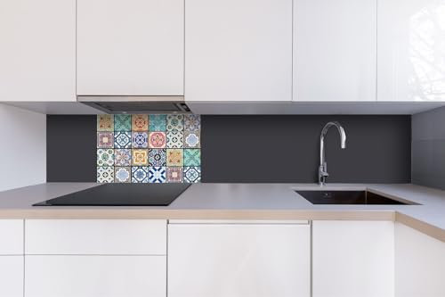 Küchenrückwand Verbundplatte AZULEJOS 60 x 40 cm | Spritzschutz Küche für Herd Spüle | Premium Qualität, Alu Dibond, Stärke 3 mm - Made in EU | Inklusive Kleber