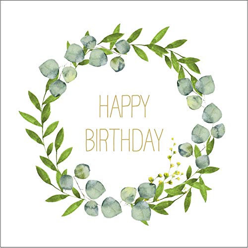 Geburtstagsservietten HAPPY BIRTHDAY BOTANICAL EUKALYPTUS Servietten mit Blätter-Ranke weiß grün gold Tisch-Dekoration Geburtstags-Deko (40, Happy Birthday Botanical Eukalyptus)